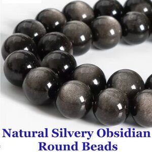 Natural Silvery Obsidian Round Beads